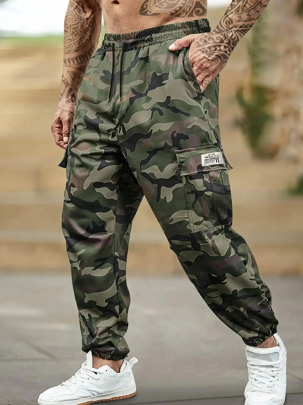 [Trendy Camo Cargo Pants] Camo Cargo Pants - Men's Trendy Casual Regular Fit Trousers With Side Pocket For Outdoor Activities