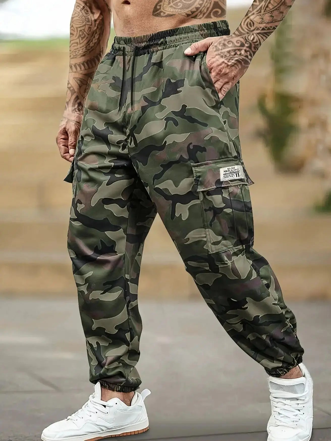 [Trendy Camo Cargo Pants] Camo Cargo Pants - Men's Trendy Casual Regular Fit Trousers With Side Pocket For Outdoor Activities