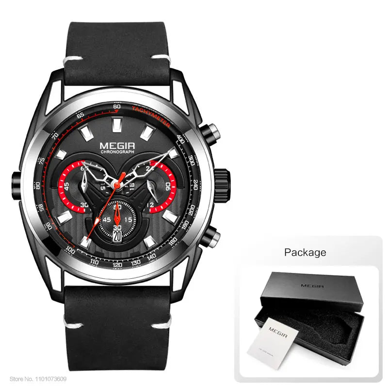 MEGIR Watch for Men Leather Strap Chronograph Quartz Watches Waterproof Luminous Wrist Watch Man Relogios Masculino Reloj Montre