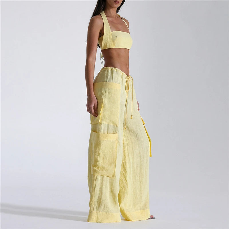 Women Cargo Pants Vintage-inspired Women's High Waist Cargo Pants with Drawstring Multiple Pockets for A Casual for Retro