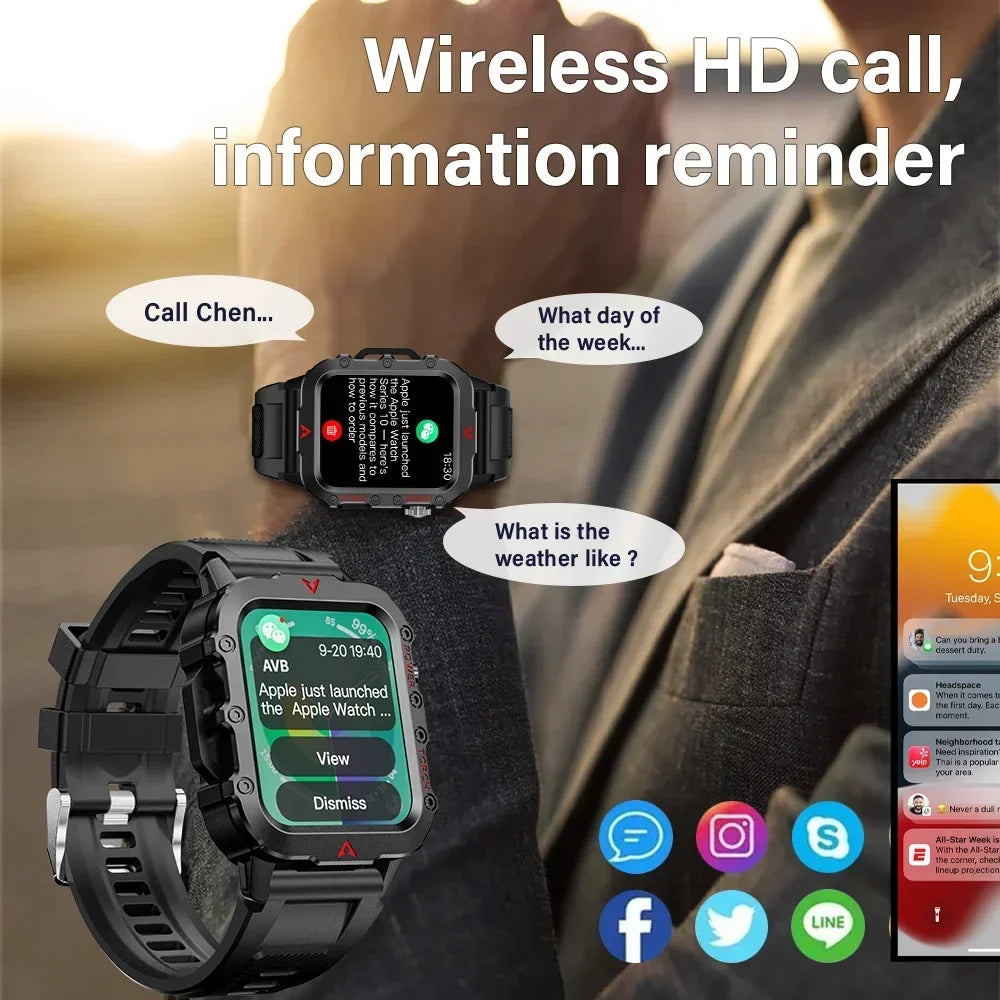 2024 Military Montres Hommes Smartwatch LED Outdoor Sports Watches For Men Women 1.73inch Bluetooth reloj hombre Smart Watch