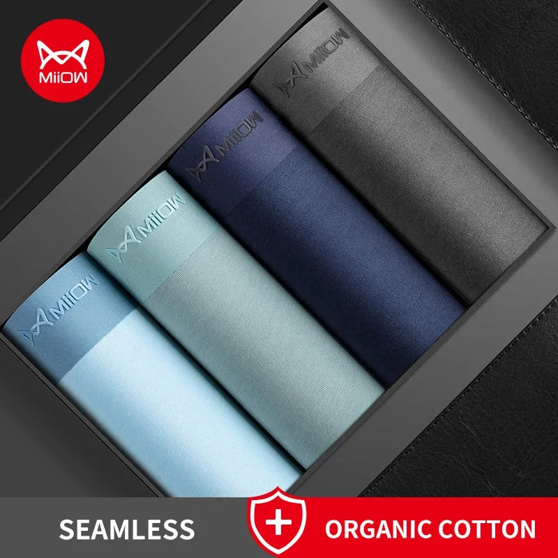 MiiOW 4Pcs Cotton Men's Panties Graphene Antibacterial Boxer Innerwear Man Underwear Seamless Breathable Man Underpants Boxers