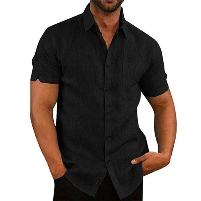 Summer Polo Collar Solid Short Sleeve Button Men's Shirt Men's Clothing