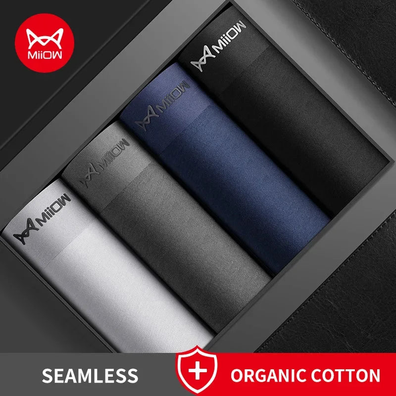 MiiOW 4Pcs Cotton Men's Panties Graphene Antibacterial Boxer Innerwear Man Underwear Seamless Breathable Man Underpants Boxers