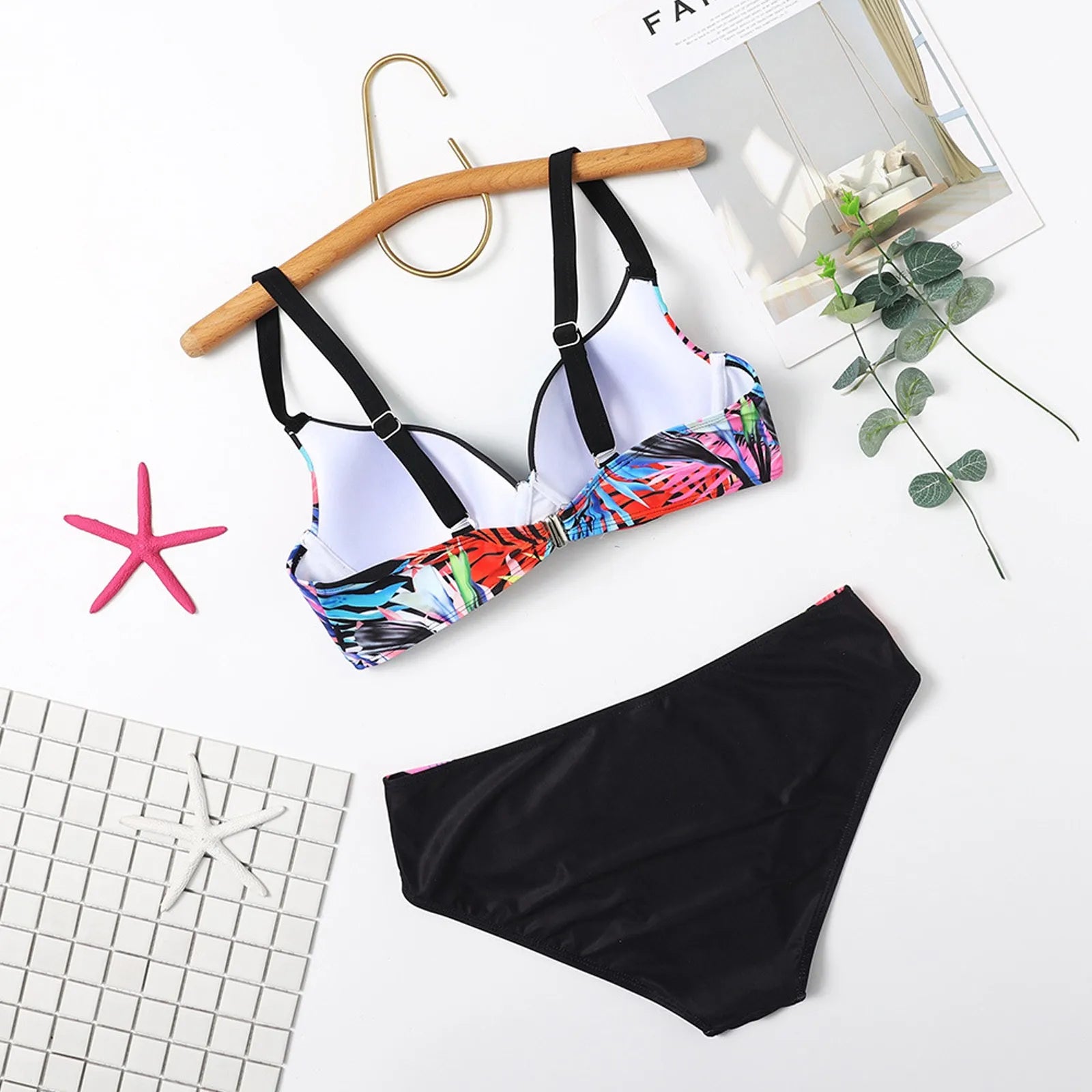Sexy Print Split Swimsuit Fashion Steel Support Separate Two-Piece Bikini Sets Beach Pool Bather Holiday Back Buckle Swimwears