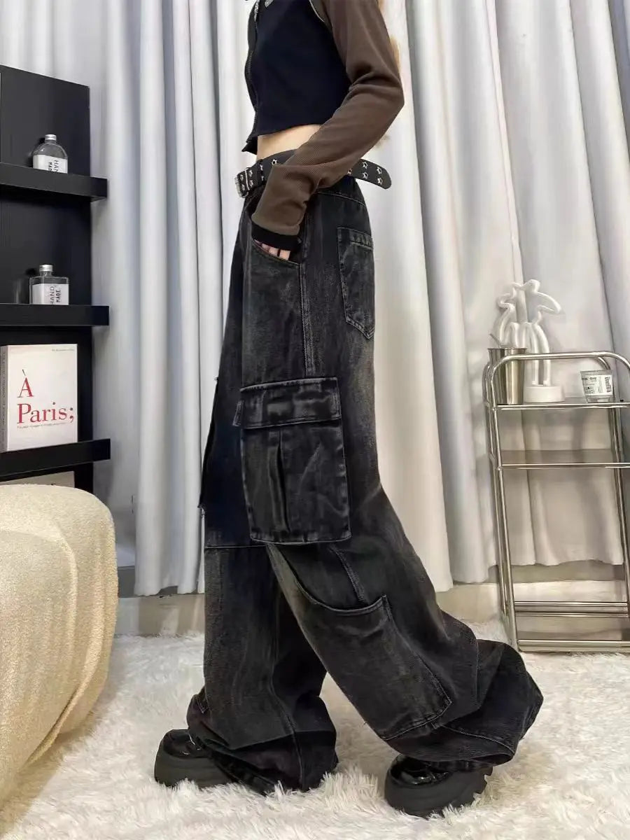 American High Street Cargo Pants Women 2024 New Summer Trendy Jeans Y2k Fashion Niche Design Women's Cargo Pants
