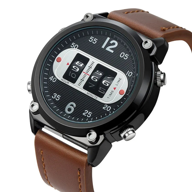 Big Brand Unique Designer Watches For Men Fashion Leather Band Simple Sports Date Quartz Watch Black Montres de Marque de Luxe