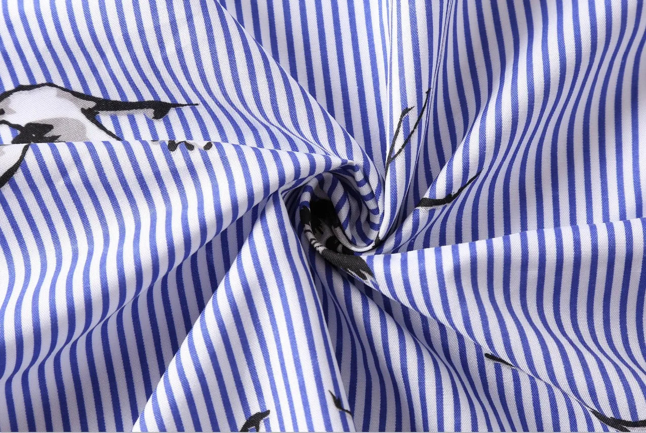 AliExpress European and American women's clothing popular long-sleeved women's clothing striped shirt dress single-breasted belt