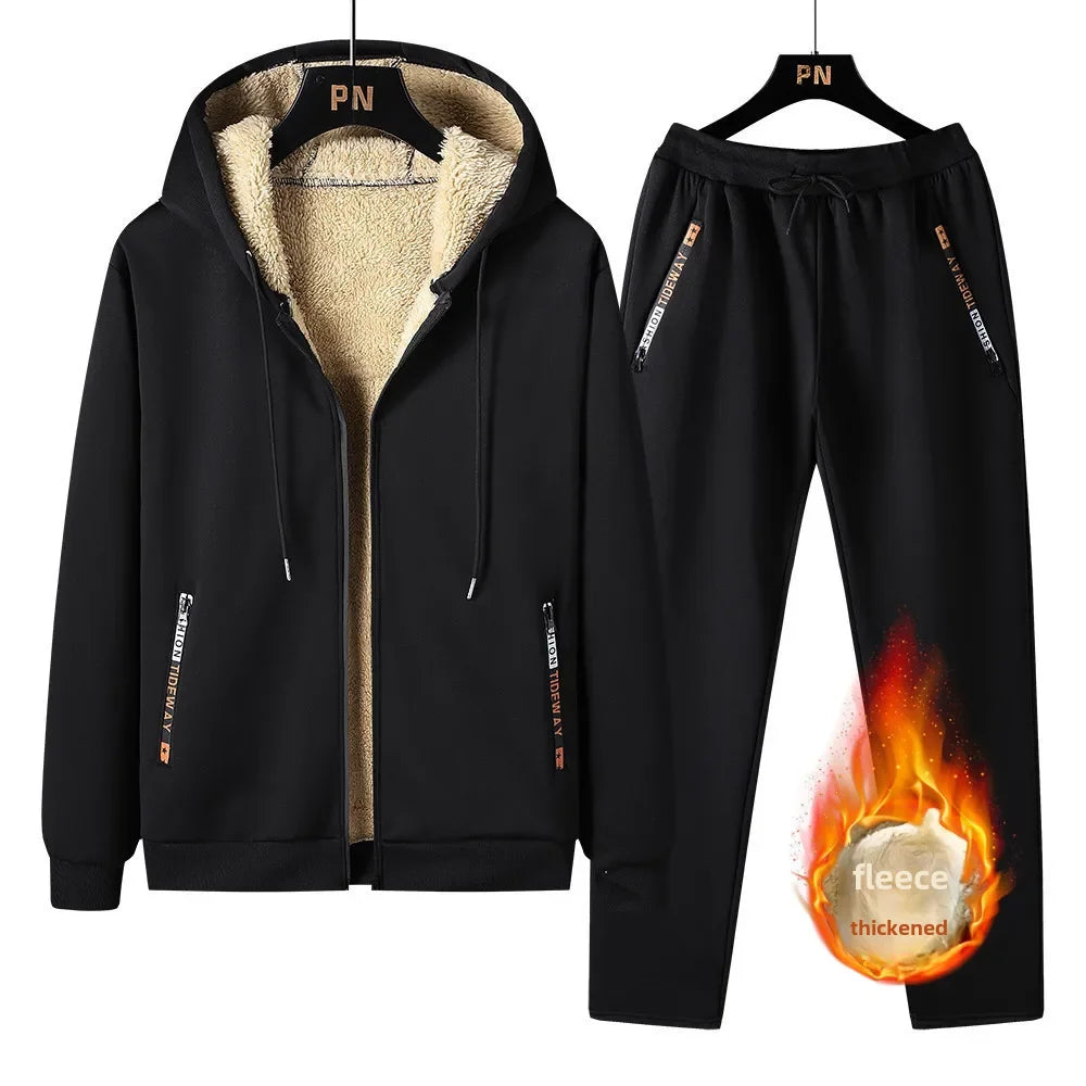 Thickened Fleece-lined Men's Jacket Casual Sport Suit Trendy Men's Clothing Pants