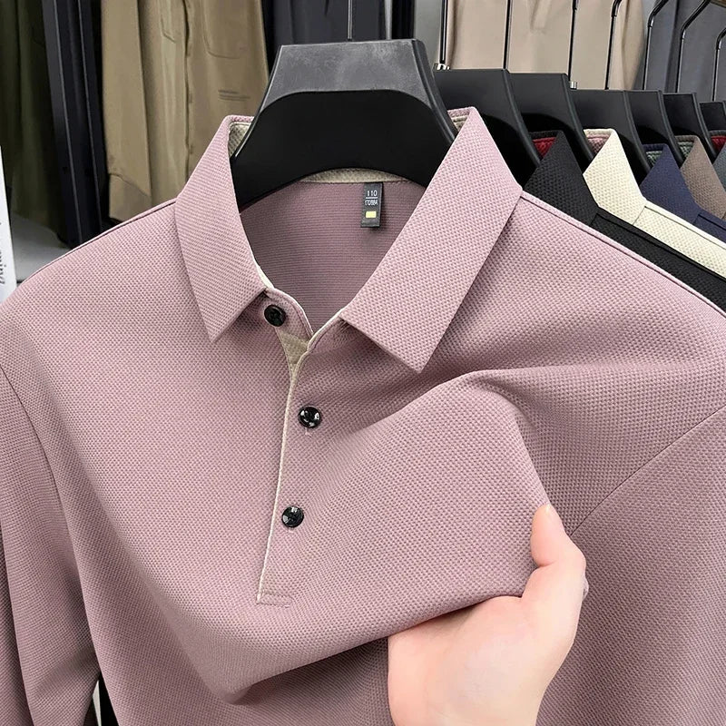 2025 Trend  Men's Long Sleeved Popular Casual T-shirt  Lapel POLO Men's Clothing