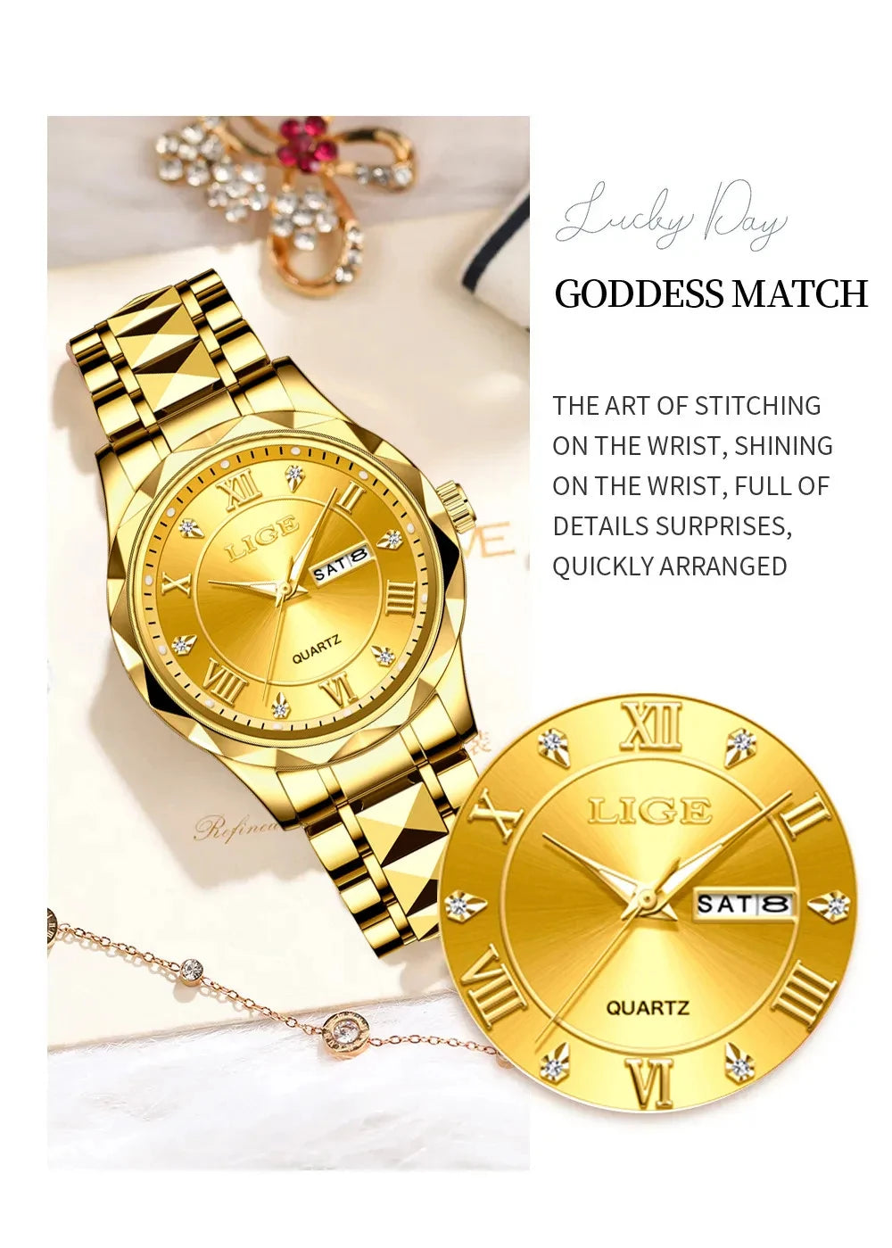 LIGE Casual Sport Watch Ladies Top Luxury All Steel Waterproof Quartz Watches For Women Fashion Gold Watch Women Montres Femmes