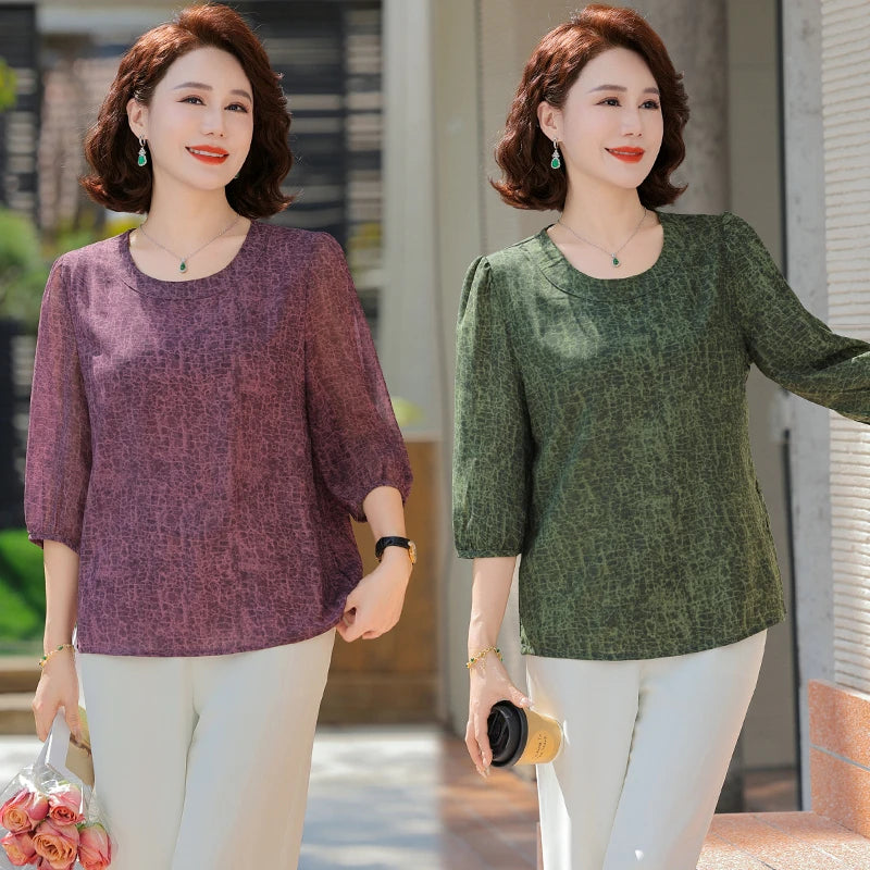 New Vintage Chiffon Women's Clothing Korean Pullovers Women's Clothing Summer Printing half sleeve Tops O-neck T-Shirts