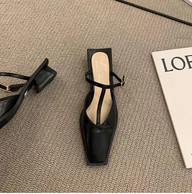 2024 Summer Women Mules Slipper Fashion Shallow Square Toe Slides Outdoor Dress Sandal Women's Sandalias