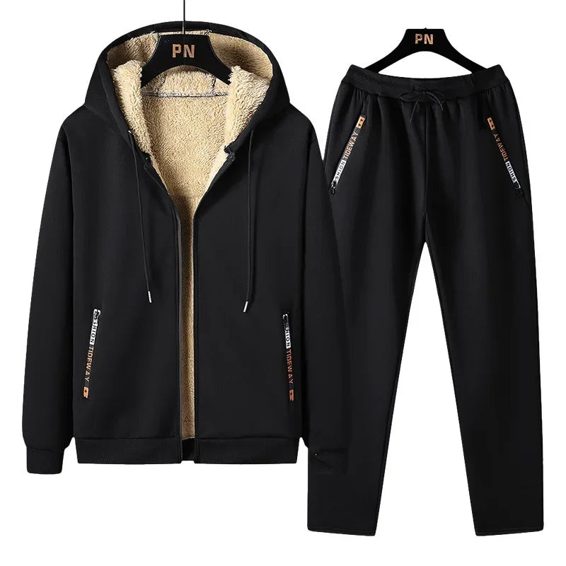 Thickened Fleece-lined Men's Jacket Casual Sport Suit Trendy Men's Clothing Pants