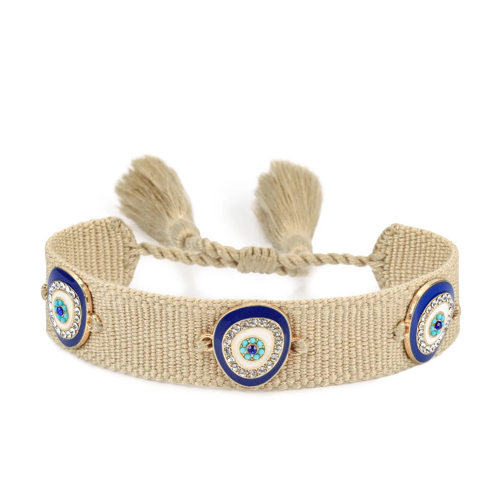 Woven Bracelets Evil Eyes Stackable Wrap Fabric Bracelets