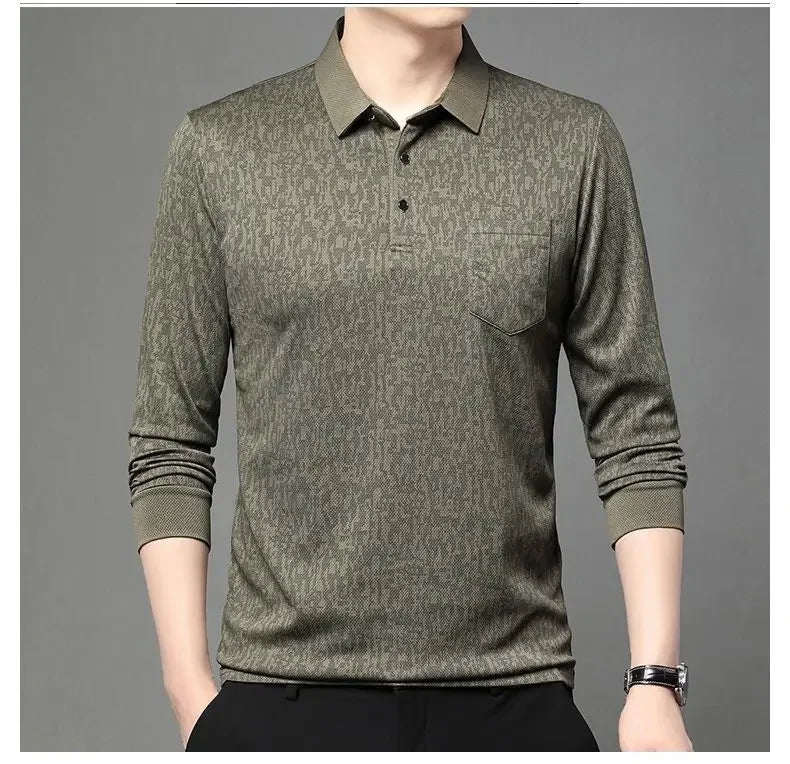 Long-sleeved Lapel T-shirt Trendy Casual Versatile Polo Tops Men's Clothing