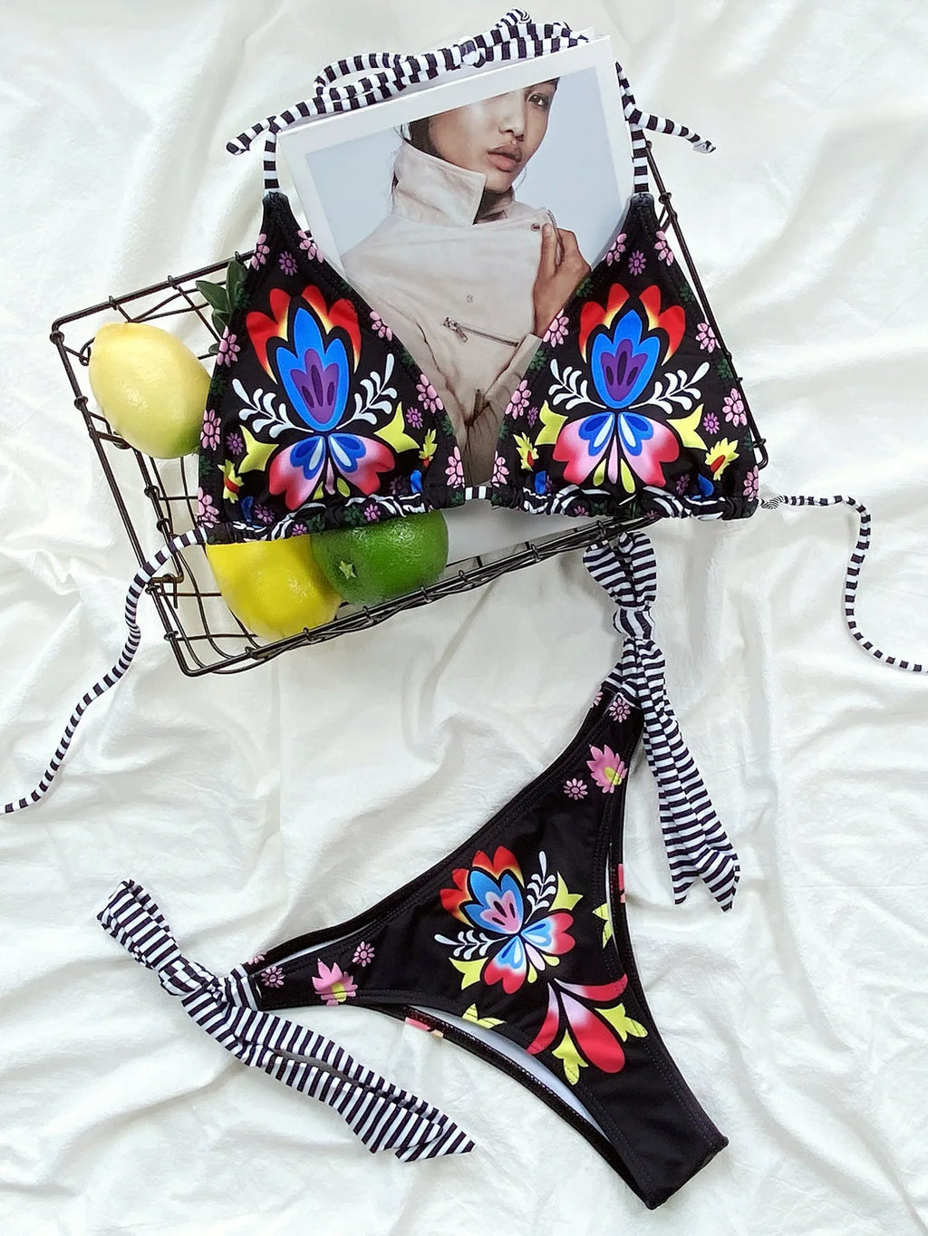 Bikinis 2025 Woman Floral Print Triangle Swimwear Womens Two-piece Swimsuit Sexy Lace-up Bikini Set Brazilian Bathing Suit