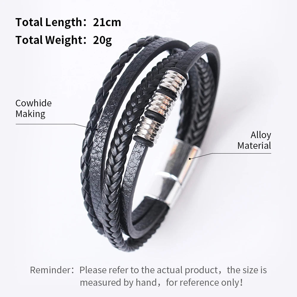Trendy  Leather Bracelets For Men Multilayer Braided Rope Bracelets For Male Bracelets Jewelry Pulsera Hombre