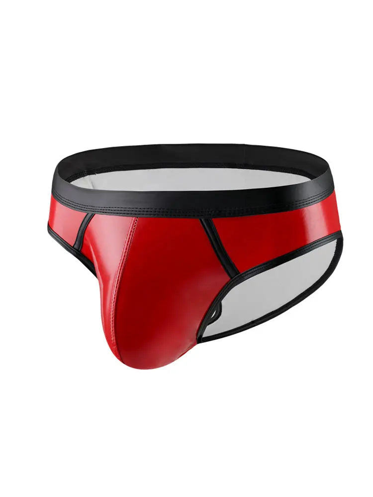 Men's Panties PU Shiny Sexy Lingerie Low Waisted Bulge Pouch Underwear Briefs New In Now Man Underpants Sissy Patchwork Panties