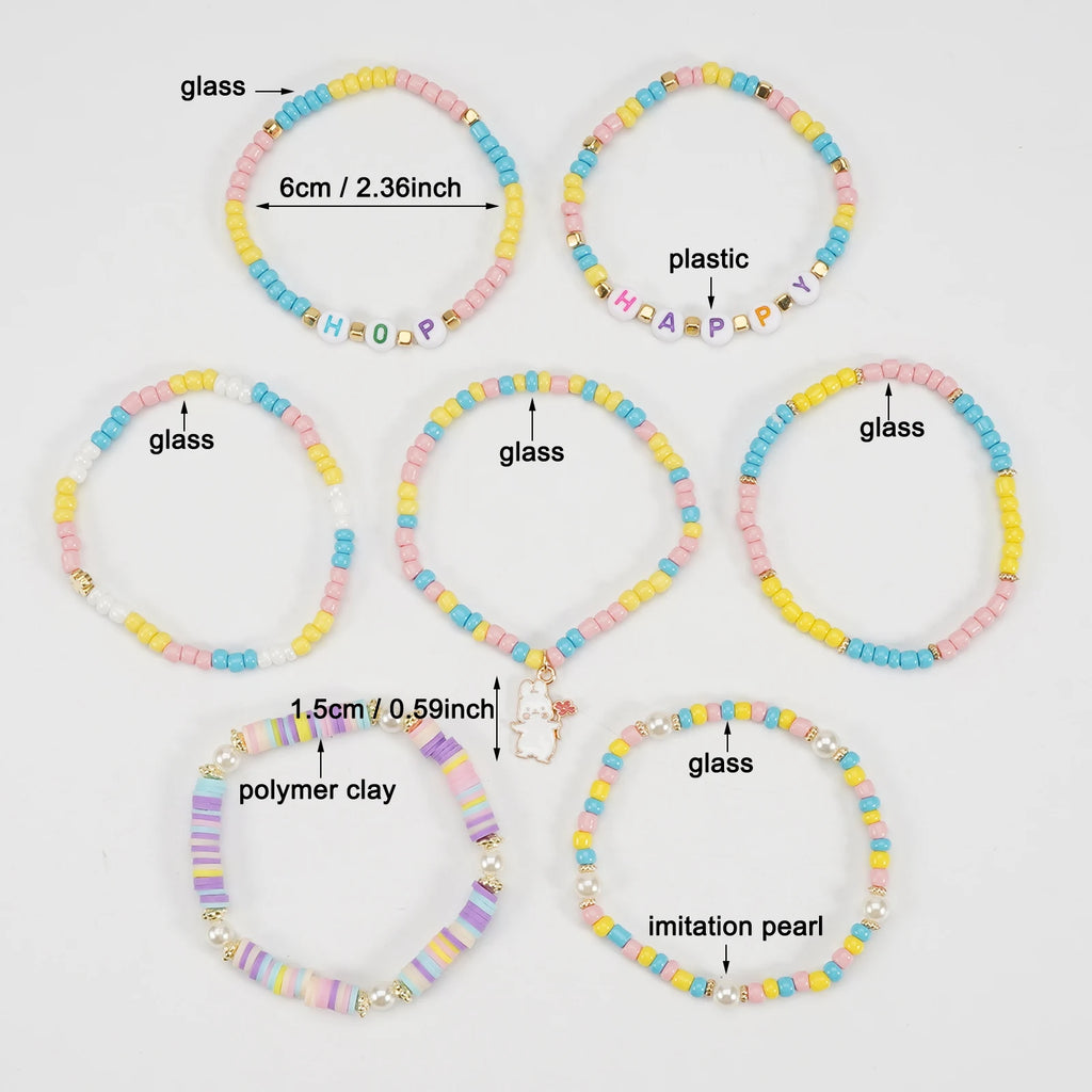 Easter Bracelets Set Colorful Stackable clay Beaded Stretch Bracelets Boho Vinyl Disc Bracelets for Women