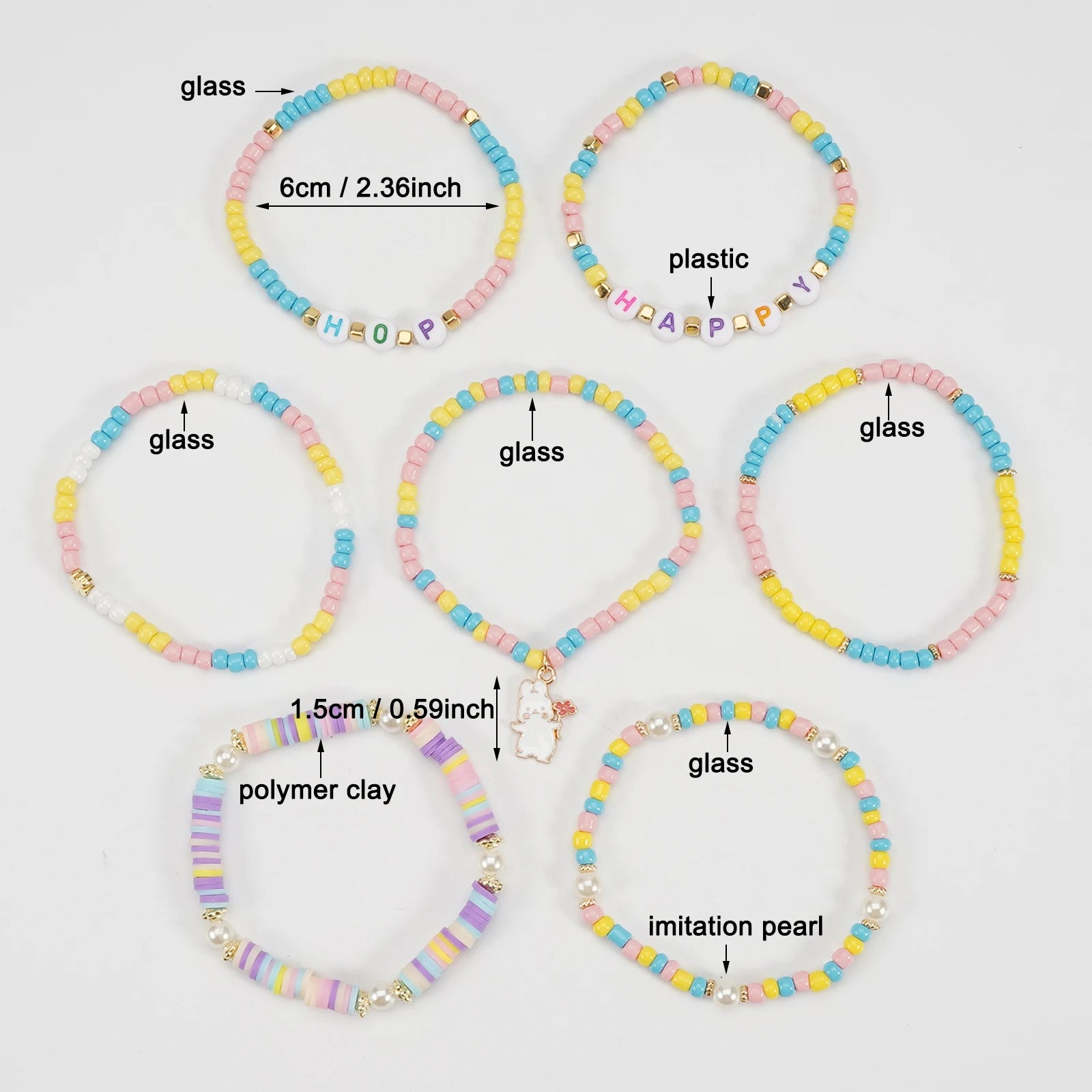 Easter Bracelets Set Colorful Stackable clay Beaded Stretch Bracelets Boho Vinyl Disc Bracelets for Women