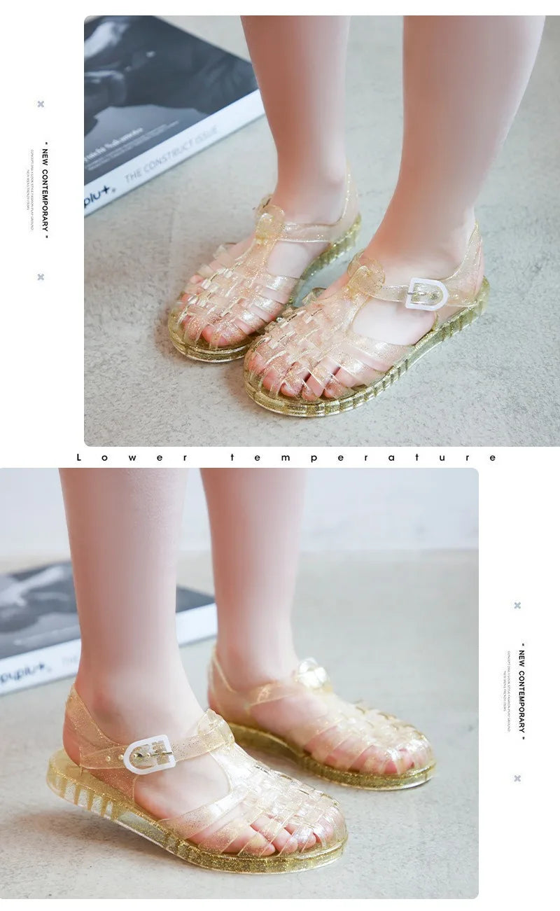 Summer New Sandal Princess Crystal Shoes Boy Girl Children Cave Shoe Kid Jelly Glitter Baby Roman Beach Sandals Toddler Slippers