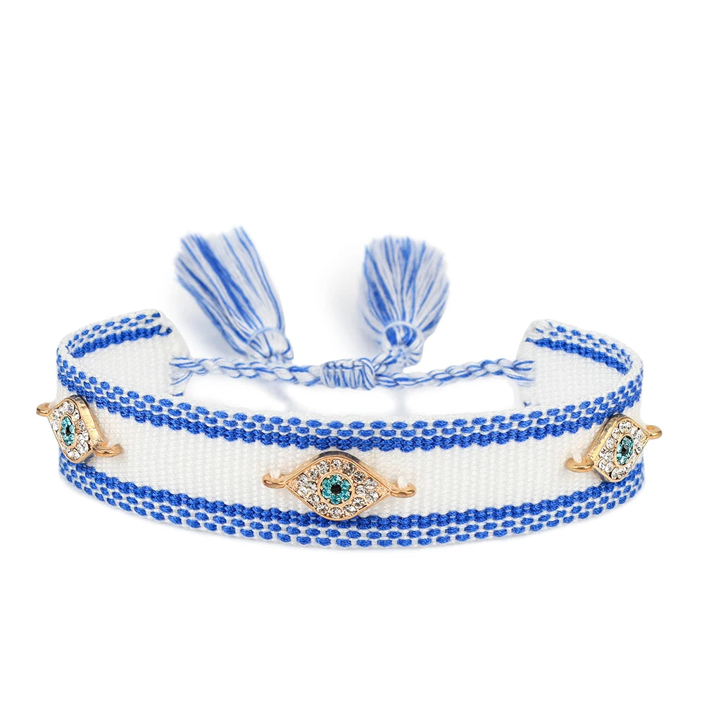 Woven Bracelets Evil Eyes Stackable Wrap Fabric Bracelets