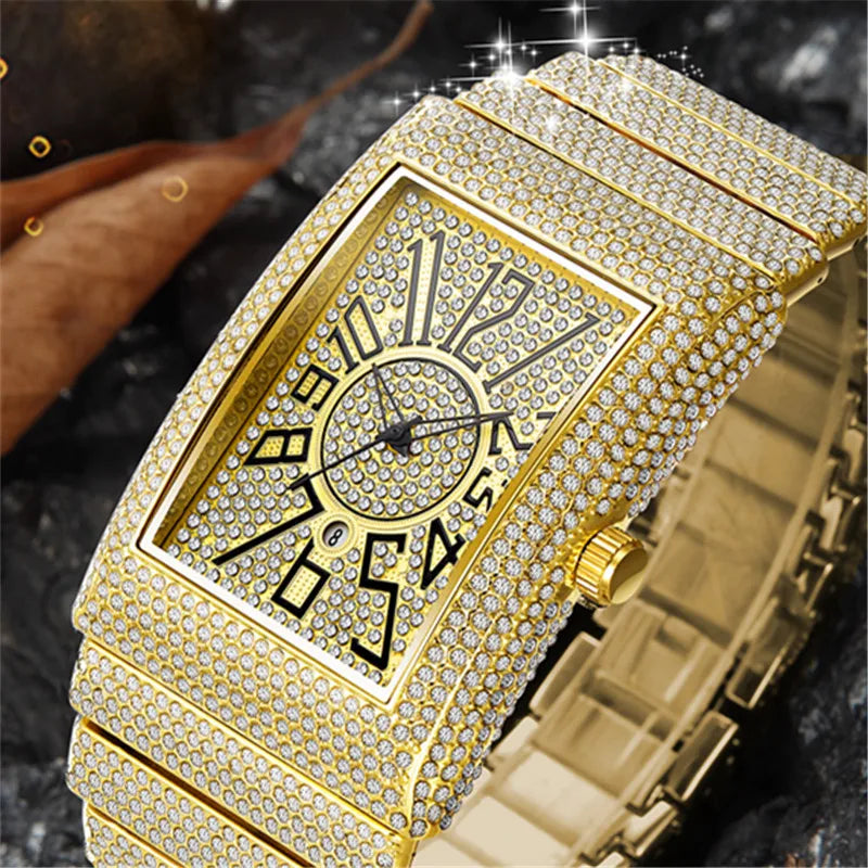 Montre Homme Big Brand Rectangle Men Watches Silver Fashion Casual Alloy Band Hip Hop Diamond Golden Luxury Date Quartz Watch DZ