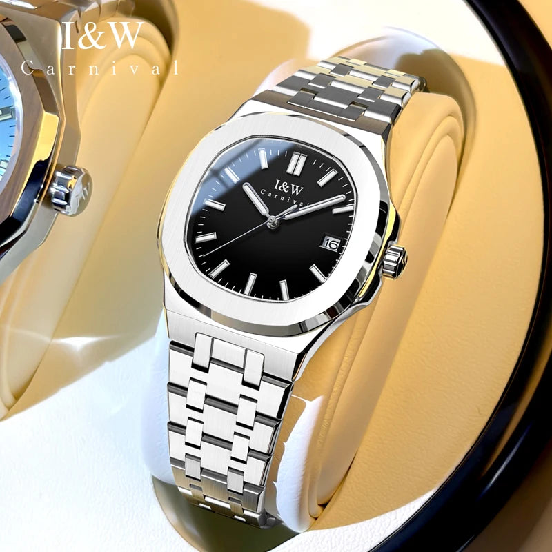 I&W Simple Quartz Watch for Women 2024 New Design Ladies Watches Sapphire Calendar Full Steel Bracelet Waterproof Montres Femmes
