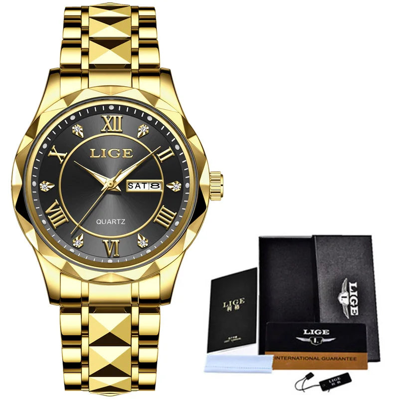 LIGE Casual Sport Watch Ladies Top Luxury All Steel Waterproof Quartz Watches For Women Fashion Gold Watch Women Montres Femmes