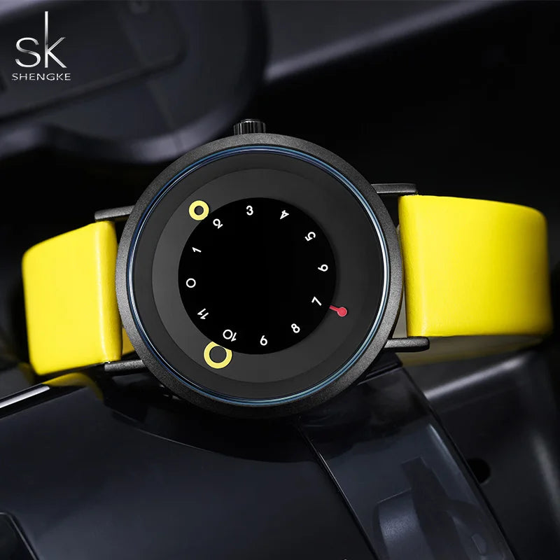 Shengke Women Creative Wristwatch Ladies Watches Yellow Leather Band Best Gifts Wristwatches Clock Montres Femme Reloj Mujer