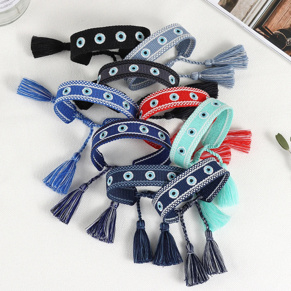 Woven Bracelets Evil Eyes Stackable Wrap Fabric Bracelets