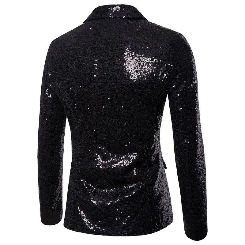 Nightclub Men's Clothing Long Sleeve Sequined Blazer Jacket Single Button Solid Color