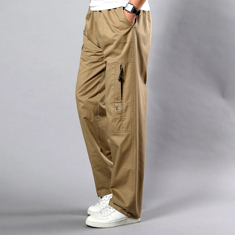 IPPOLICH Men's Pants Sweatpant Leisure Breathable Pants Pockets Wide Leg Cotton Black Cargo Pants Classic Man Casual Cargo Pants