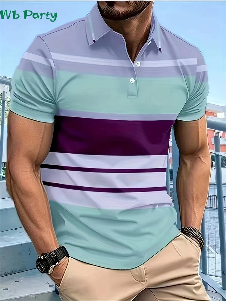 Striped Print Men's Shirts Fashion T shirt Men Simple Men's Clothing Lapel Shirts for Men Men's Clothing 2024 Mens Polo Shirts