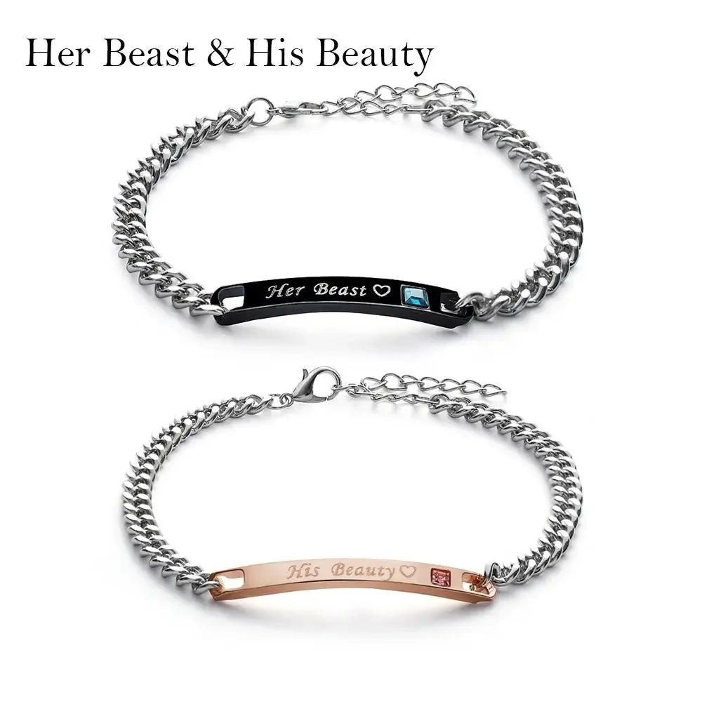 Couple Bracelets Stainless Steel Love Bangle Her King His Queen Bracelets Crystal Crown Bracelets Women's Bracelets