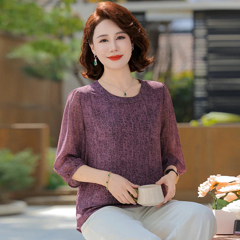 New Vintage Chiffon Women's Clothing Korean Pullovers Women's Clothing Summer Printing half sleeve Tops O-neck T-Shirts