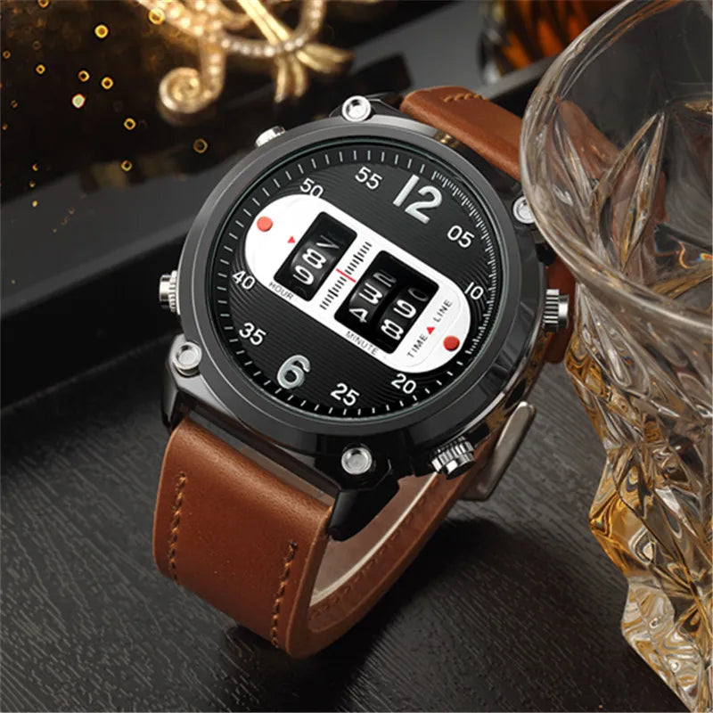 Big Brand Unique Designer Watches For Men Fashion Leather Band Simple Sports Date Quartz Watch Black Montres de Marque de Luxe