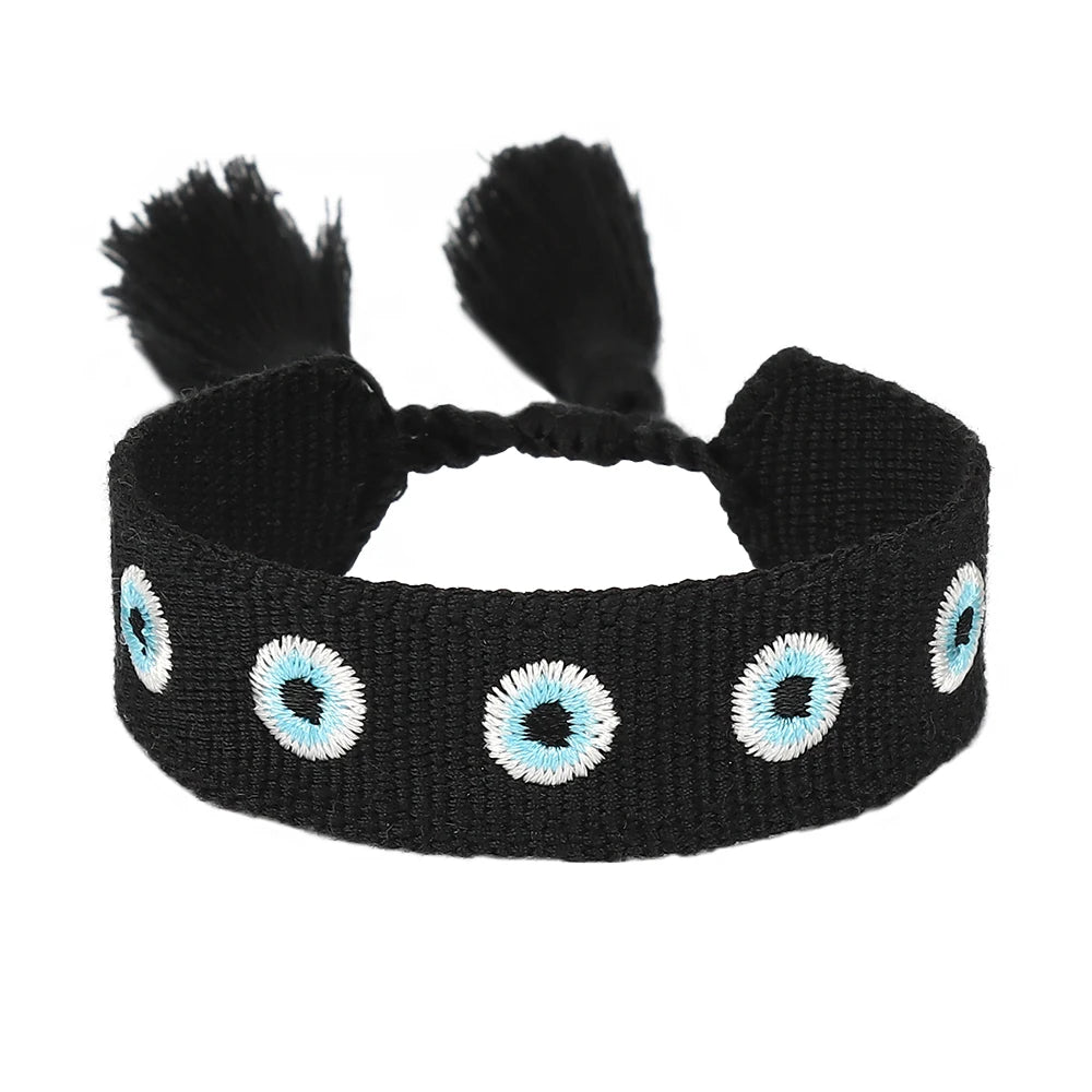 Woven Bracelets Evil Eyes Stackable Wrap Fabric Bracelets
