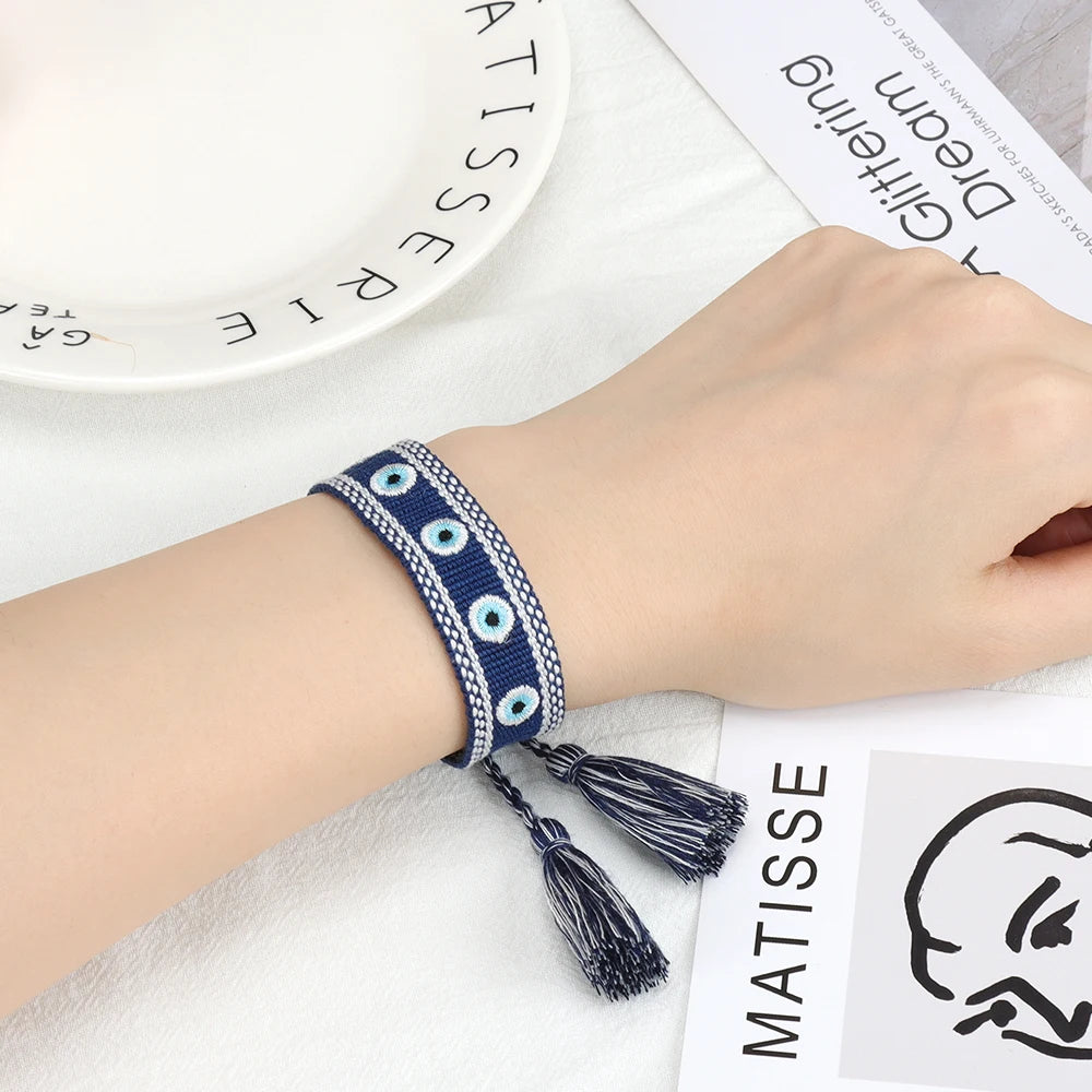 Evil Eyes Woven Bracelets Stackable Wrap Fabric Bracelets