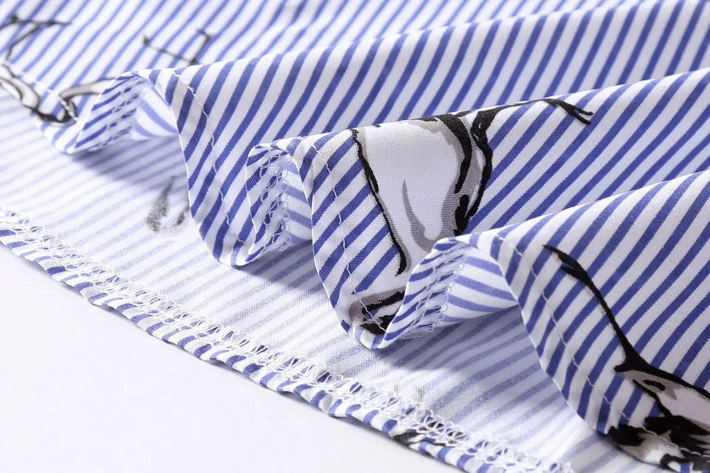 AliExpress European and American women's clothing popular long-sleeved women's clothing striped shirt dress single-breasted belt