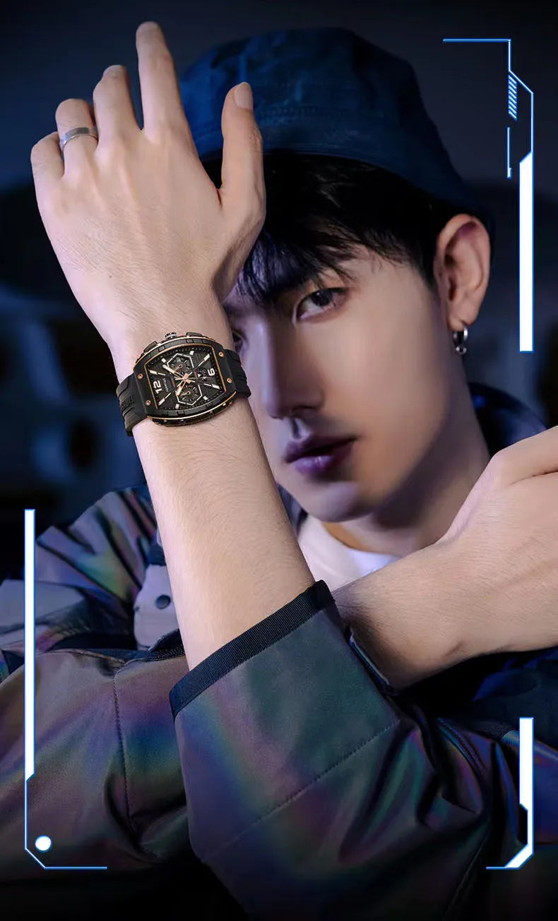 Mark Fairwhale 5560 Brand Luxury Mens Watch Wristwatch Clock Silicone Strap Chronograph Quartz Watches for Men montres hommes