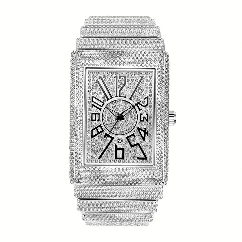 Montre Homme Big Brand Rectangle Men Watches Silver Fashion Casual Alloy Band Hip Hop Diamond Golden Luxury Date Quartz Watch DZ