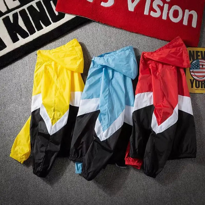 Summer Men Clothes Sports Jackets Sweatshirts Running Patchwork Lightweight Sun Protection Windbreaker Outdoor Coat Casual Loose