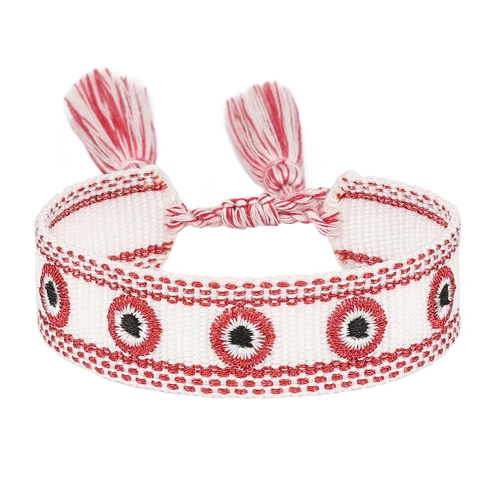 Woven Bracelets Evil Eyes Stackable Wrap Fabric Bracelets