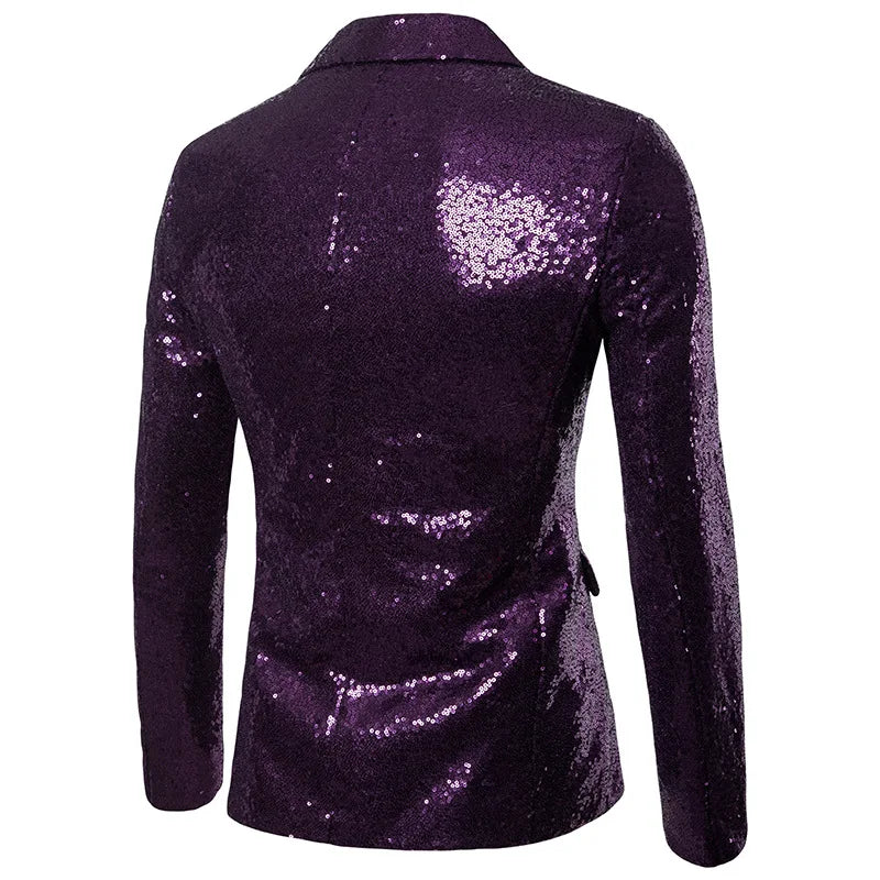 Nightclub Men's Clothing Long Sleeve Sequined Blazer Jacket Single Button Solid Color