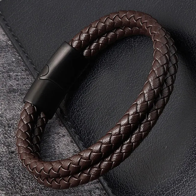 Trendy Leather Bracelets Men Stainless Steel Braided Rope Bracelets For Male Bracelets Jewelry