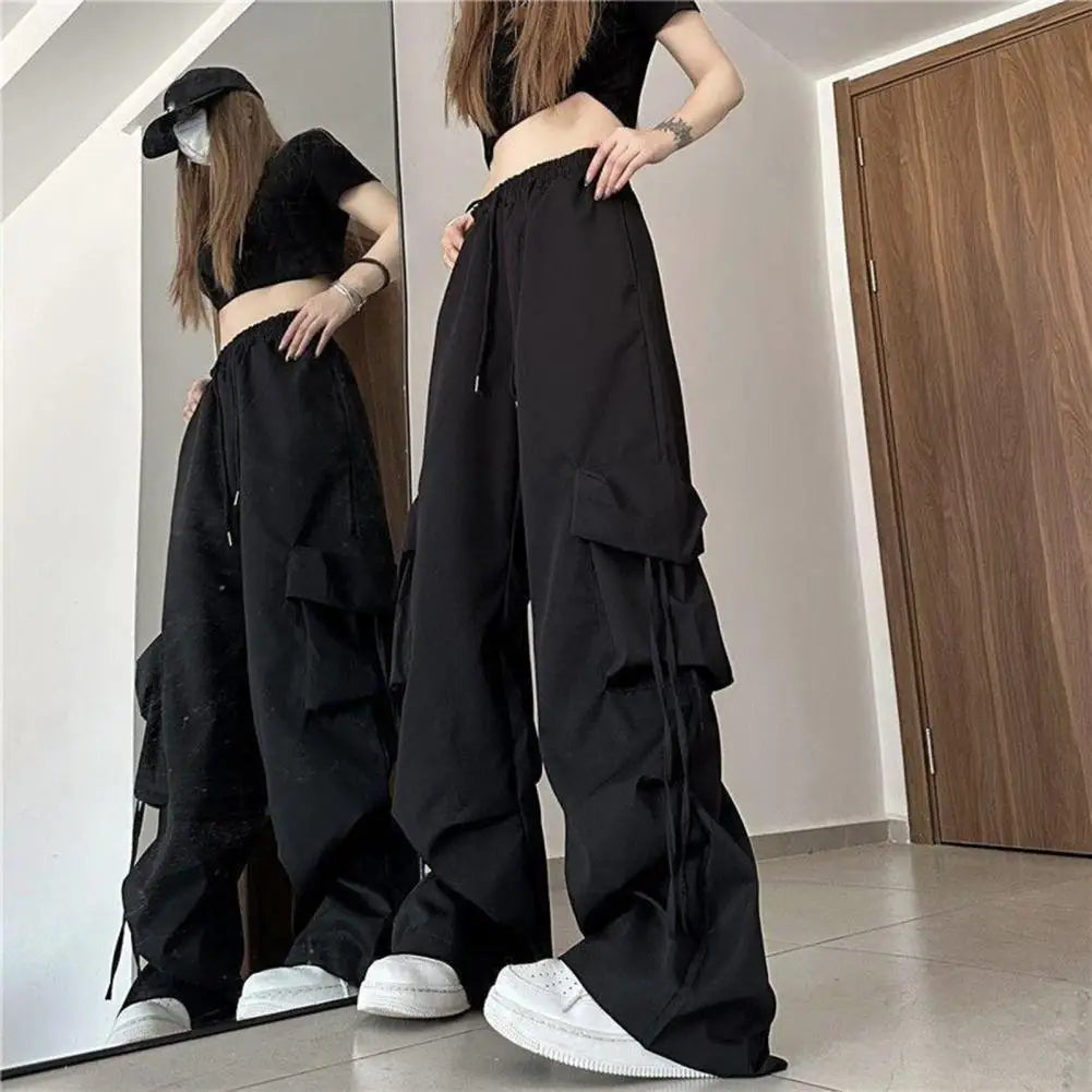 Women Cargo Pants Vintage-inspired Women's High Waist Cargo Pants with Drawstring Multiple Pockets for A Casual for Retro