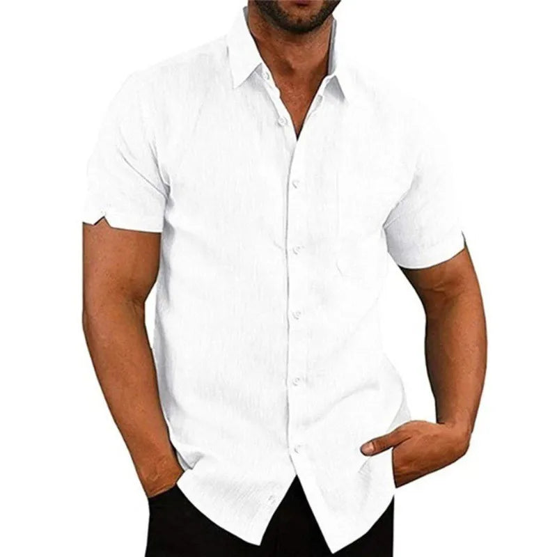 Summer Polo Collar Solid Short Sleeve Button Men's Shirt Men's Clothing