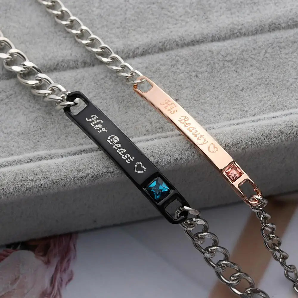 Couple Bracelets Stainless Steel Love Bangle Her King His Queen Bracelets Crystal Crown Bracelets Women's Bracelets
